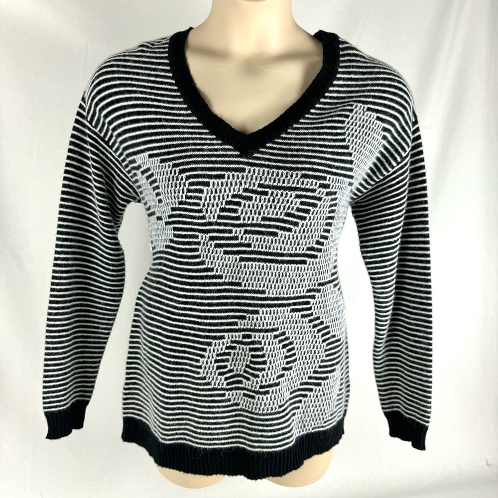 Soft surroundings Wool and Alpaca Blend Striped Floral V-Neck Sweater Large